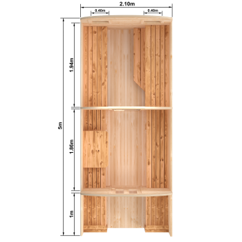 Fasssauna / Gartensauna / Banja / Quadro 5,0 m mit Vorraum und Balkon